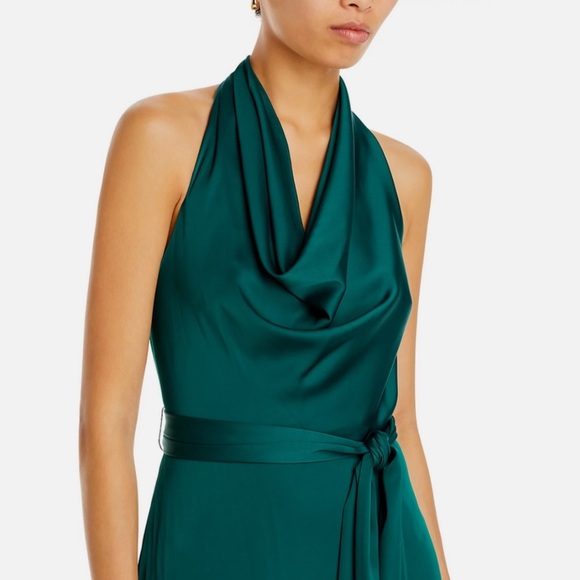 LIV FOSTER Green Cowl Neck Maxi Dress Satin Gown Wedding Formal Party Size 2 - Picture 4 of 14